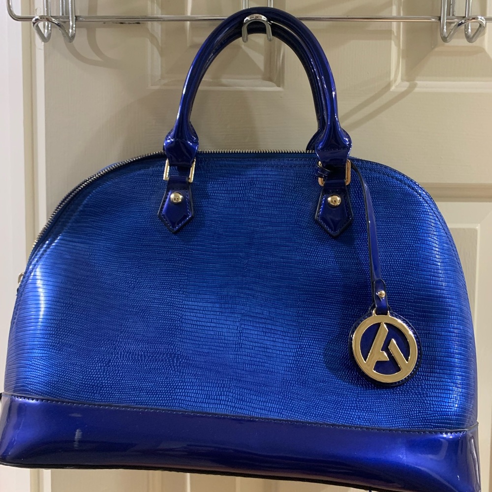 Patent blue metallic purse